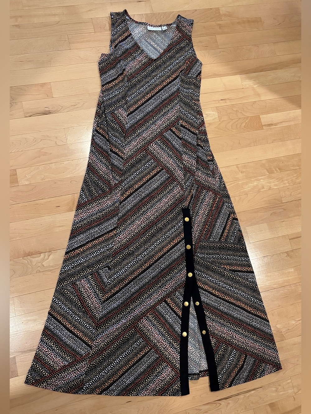 Susann Graver  Liquid Knit V-Neck Maxi Dress Dot Art Pattern size S